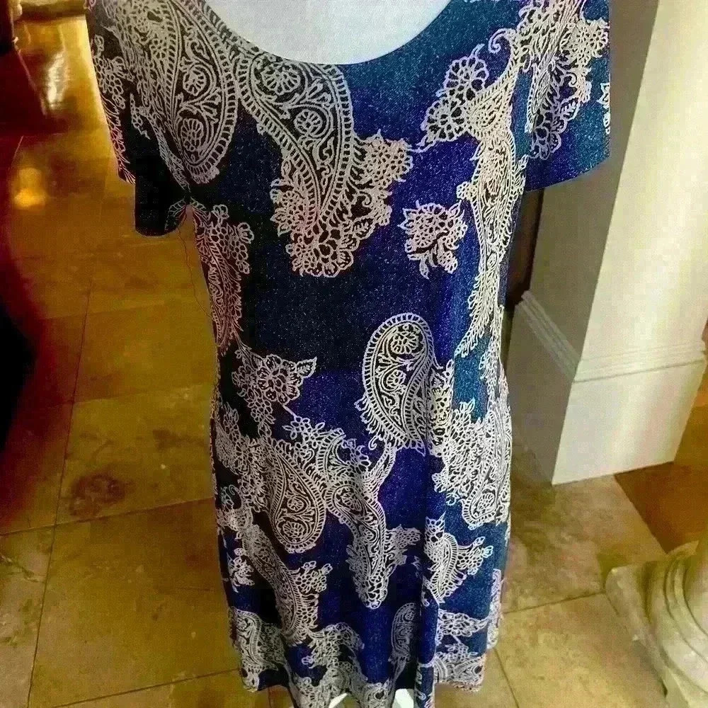 Vasna ladies Midi dress size M Blue Paisley Pullover Casual Stretch TRAVEL - Picture 13 of 15
